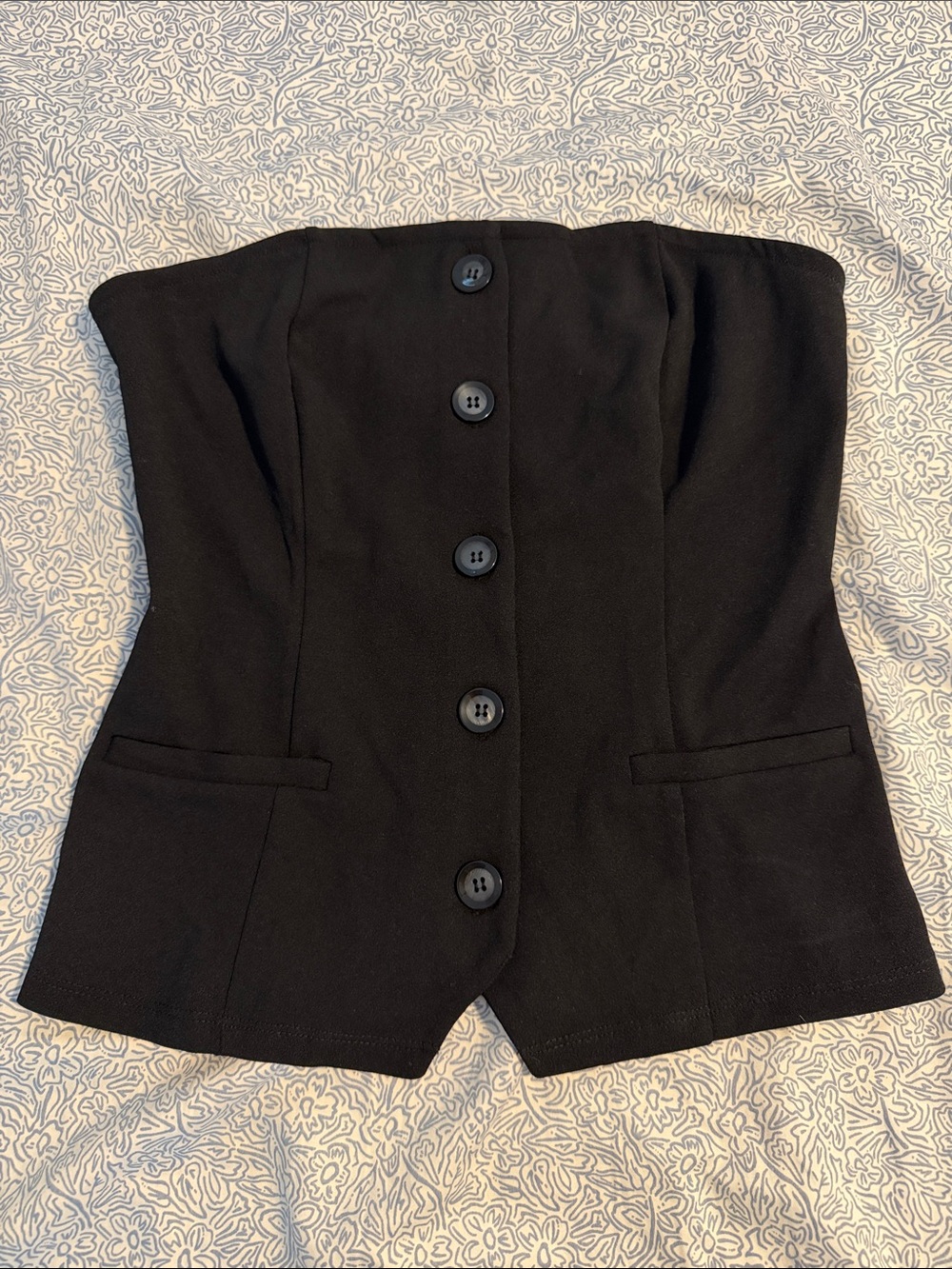 Anthropologie Black Strapless Corset-Style Stretch Top
